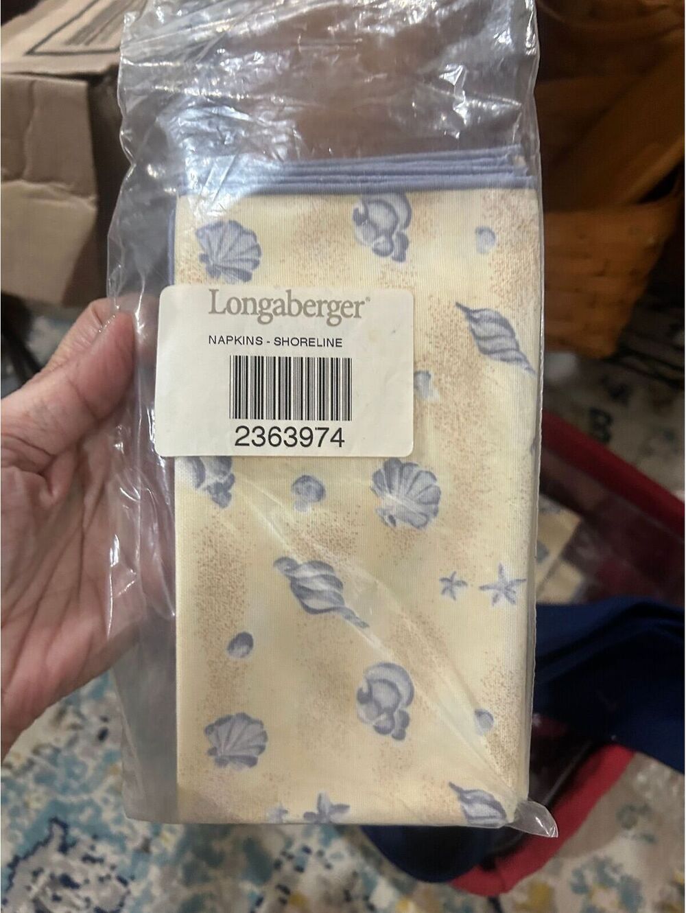 2 Longaberger Basket Fabric Napkins Table Squares Shoreline NEW